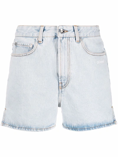 Shop Off-white Diag-print Denim Shorts In Blue