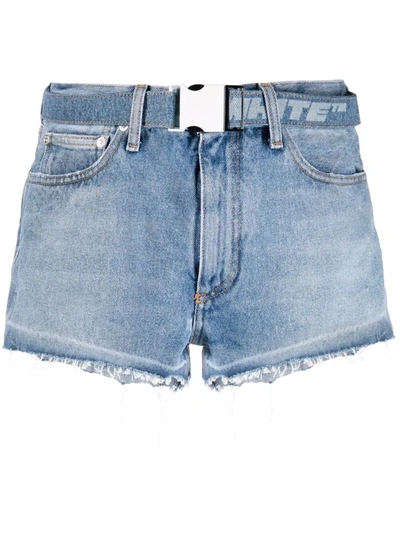 Shop Off-white Belted Denim Shorts In Blue