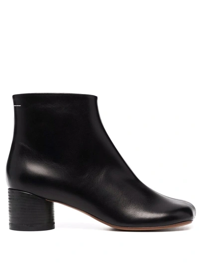Mm6 Maison Margiela Calfskin Block-heel Ankle Boots In Black