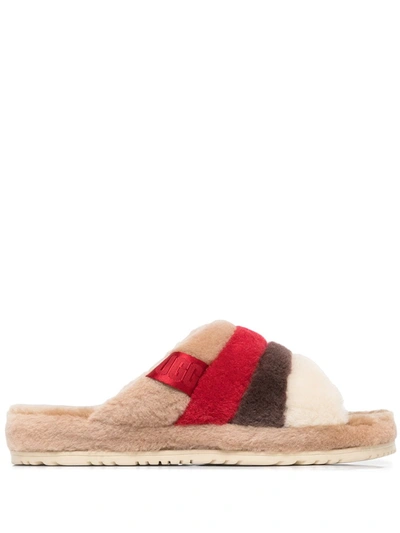 Shop Ugg Fluff You Colour-block Slippers In Brown