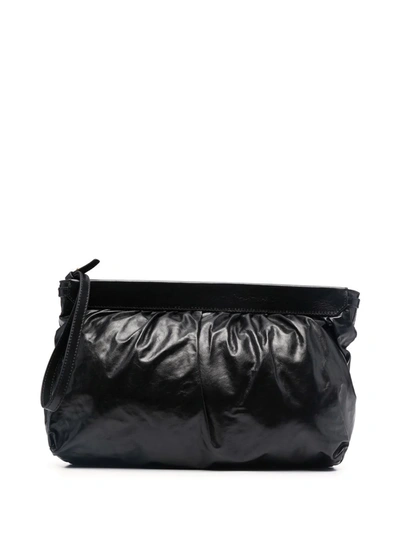 Shop Isabel Marant Ruched Leather Clutch Bag In Black
