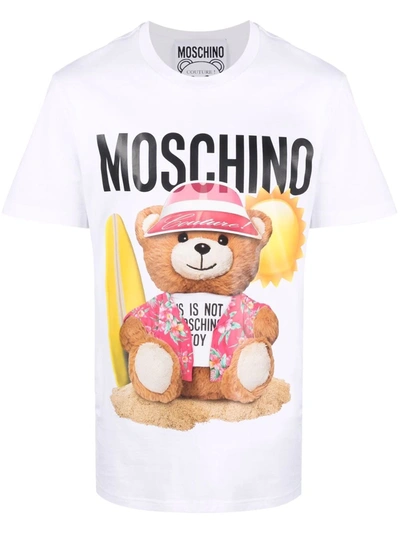 Shop Moschino Teddy Bear Print Cotton T-shirt In White
