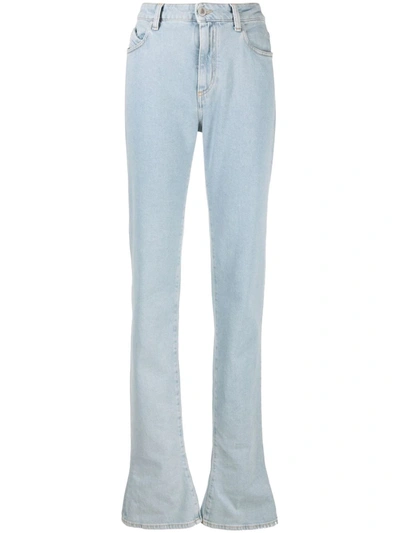 Attico Dione Long Flared Cotton Denim Jeans In Blue