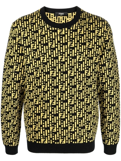 Shop Fendi Ff Logo-intarsia Crew Neck Jumper In Black