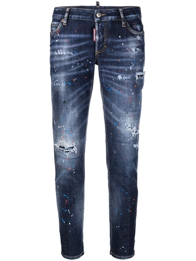Shop Dsquared2 Paint-splatter Effect Jeans In Blue