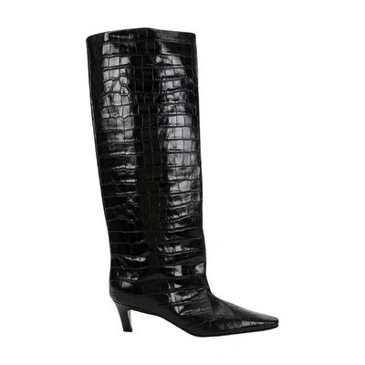 Shop Totême The Wide Shaft Boots In Black Croco