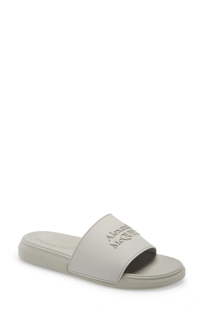Shop Alexander Mcqueen Hybrid Logo Slide Sandal In Grey