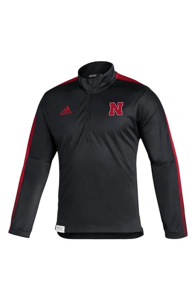 Shop Adidas Originals Scarlet Nebraska Huskers 2021 Sideline Primeblue Quarter-zip Jacket In Black