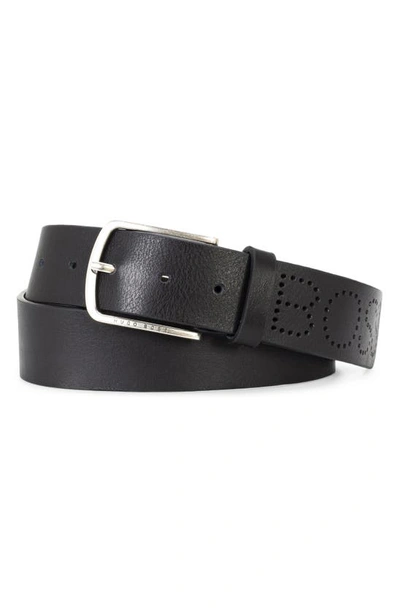 Shop Hugo Boss Sander Leather Logo Belt In Black