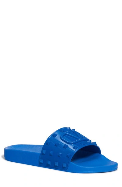 Valentino Men's Summer Vlogo Signature Studded Slide Sandals In Blue