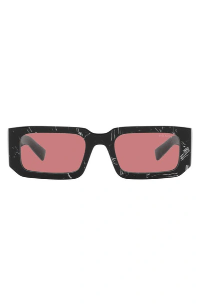 Shop Prada 53mm Rectangular Sunglasses In Abstract Black/ White/ Red
