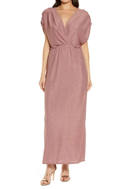 Fraiche By J Metallic Knit Sleeveless Maxi Dress In Mauve