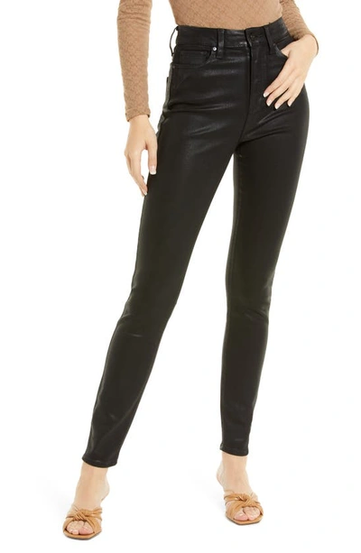 Shop Paige Cheeky Ankle Skinny Jeans In Black Fog Luxe Coating