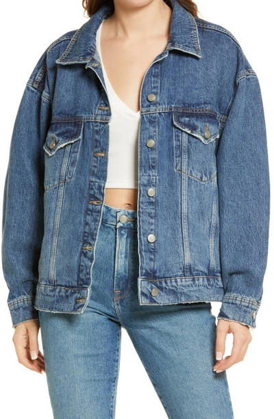 Shop Good American Oversize Denim Trucker Jacket In Blue873