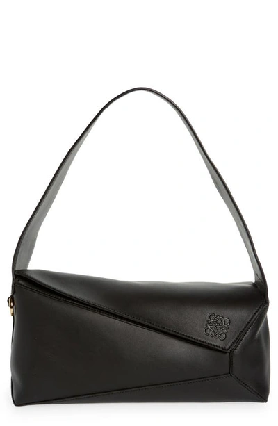Shop Loewe Puzzle Leather Hobo Bag In Black