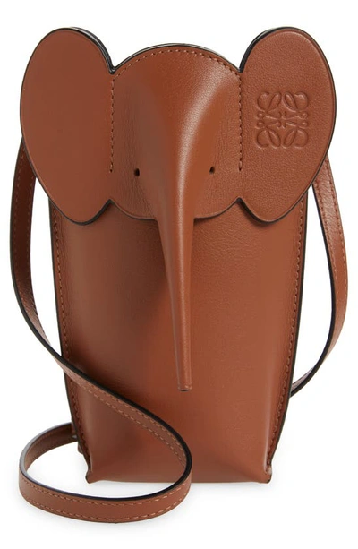 Shop Loewe Elephant Pocket Leather Crossbody Bag In Tan