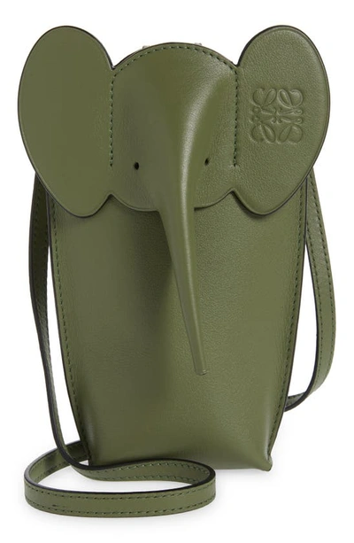 Shop Loewe Elephant Pocket Leather Crossbody Bag In Avocado Green