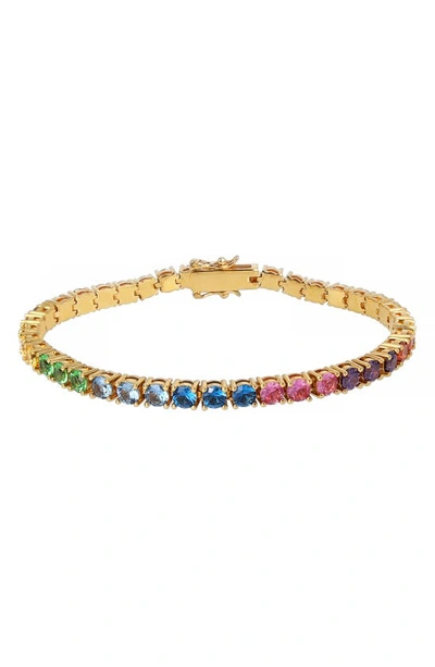 Shop Kurt Geiger Rainbow Crystal Tennis Bracelet In Rainbow Multi