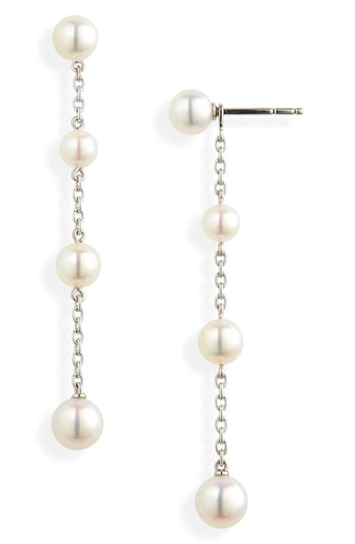 Shop Mikimoto Linear Pearl Drop Earrings In White Gold