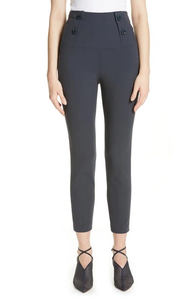 Shop Tibi Anson Button Waist Skinny Pants In Prussian Blue