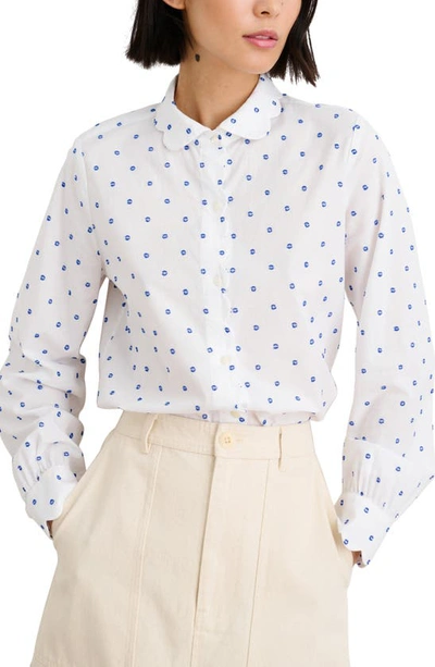 Shop Alex Mill Lucia Clip Dot Cotton Blouse In White/ Blue