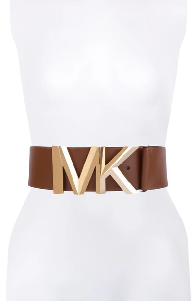 Shop Michael Kors Wide Logo Belt In Luggage
