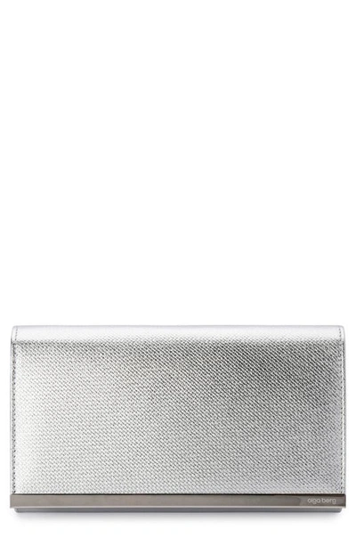 Shop Olga Berg Maddie Metallic Embossed Foldover Clutch In Silver