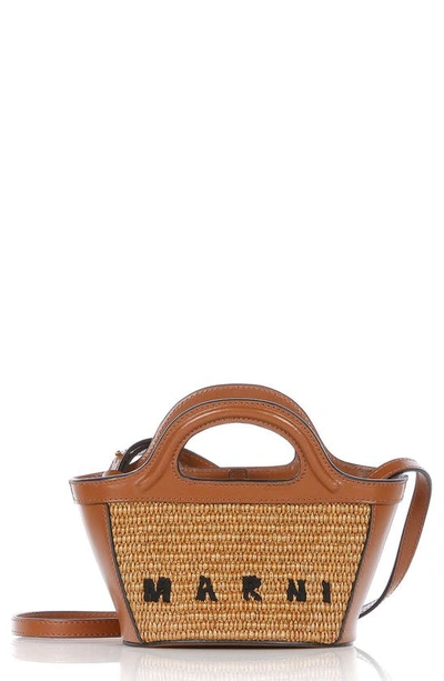 Marni Micro Tropicalia Logo Woven Top Handle Bag In Raw Sienna
