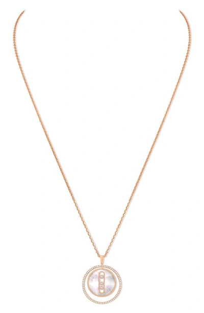 Shop Messika Lucky Move Mother-of-pearl & Diamond Pendant Necklace In Rose Gold/diamond