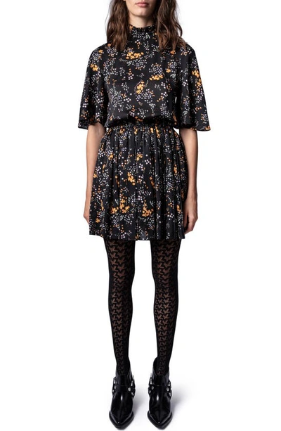 Shop Zadig & Voltaire Roza Floral Spark Blouson Minidress In Noir