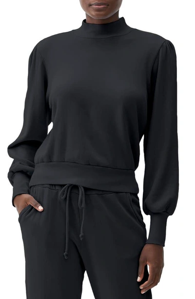 Shop Michael Stars Mock Neck Cotton Sweatshirt In Black