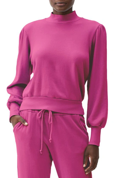 Shop Michael Stars Mock Neck Cotton Sweatshirt In Fucshia