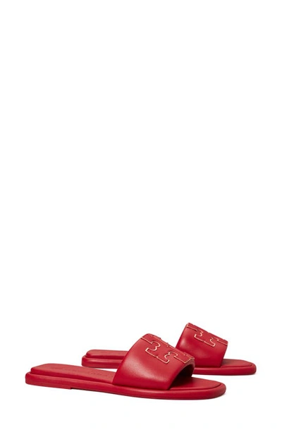 Shop Tory Burch Double T Sport Slide Sandal In Red/ Gold