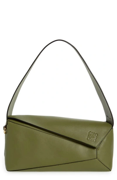 Shop Loewe Puzzle Leather Hobo Bag In Avocado Green