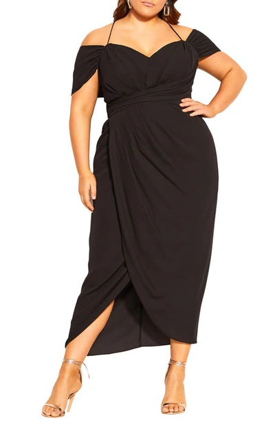 Shop City Chic Entwine Cold Shoulder Dress In Black