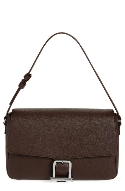 Shop Hugo Boss Boss Kristin Leather Shoulder Bag In Dark Brown