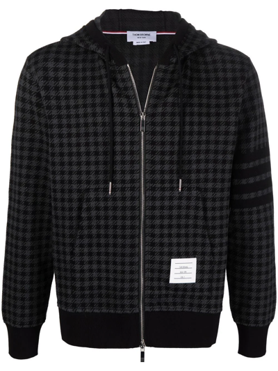 Shop Thom Browne Gunclub Check Jacquard Zip-up Hoodie In Black