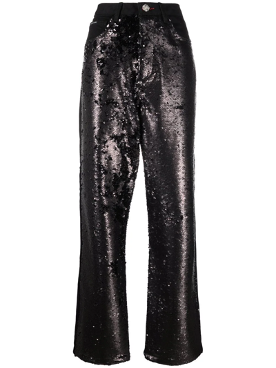 Shop Philipp Plein High-waisted Sequined Jeans In Black