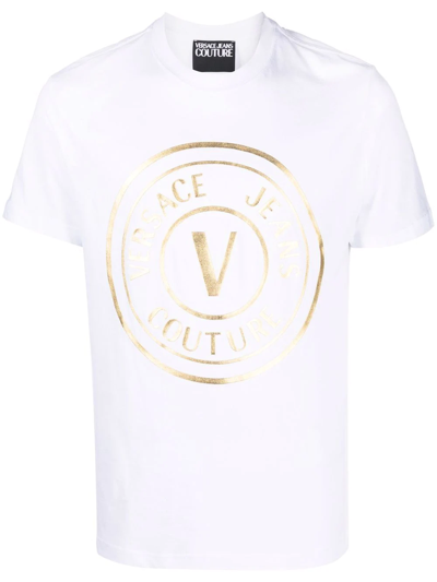 Shop Versace Jeans Couture Logo-print Cotton T-shirt In White