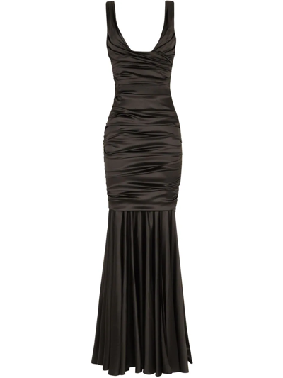 Shop Dolce & Gabbana Draped Satin Maxi Dress In Black