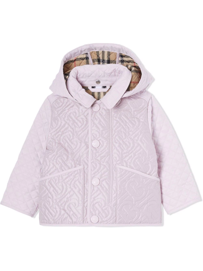 Shop Burberry Detachable Hood Monogram Quilted Jacket In Pink