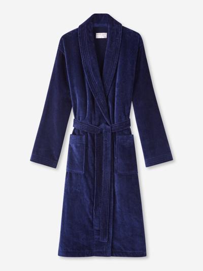 Derek Rose Womens Navy Triton Towelling Cotton Robe Xs In Navy