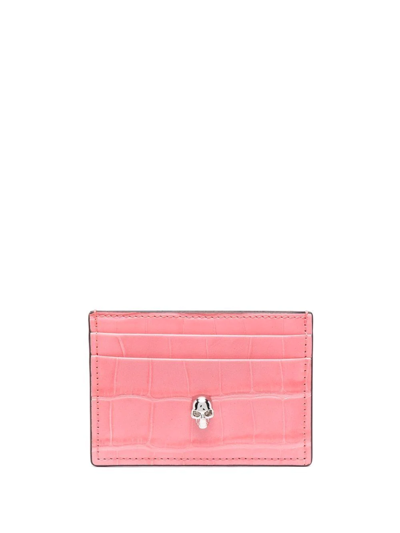 Shop Alexander Mcqueen Skull Leather Card Holder In Pink