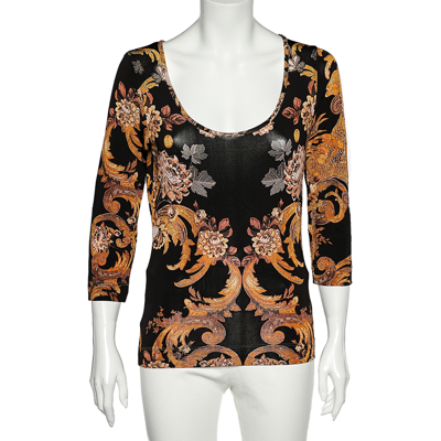 Pre-owned Just Cavalli Black Floral Printed Jersey Scoop Neck T-shirt Xl