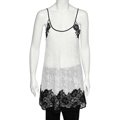 Pre-owned Oscar De La Renta Monochrome Lace Slip Dress M In White