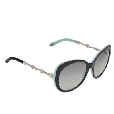 Pre-owned Tiffany & Co Black/grey Gradient Tf 4053-b Crystal Cat Eye Sunglasses