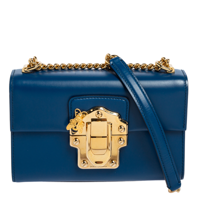 Pre-owned Dolce & Gabbana Blue Leather Lucia Chain Shoulder Bag