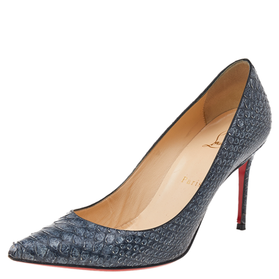 Pre-owned Christian Louboutin Blue Python Embossed Leather Pumps Size 37