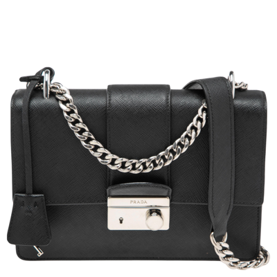 PRADA Saffiano Lux Chain Shoulder Bag Black 538239