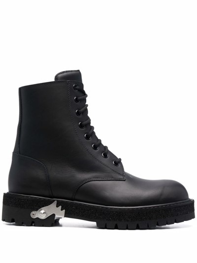 Shop Off-white Men's Black Leather Ankle Boots